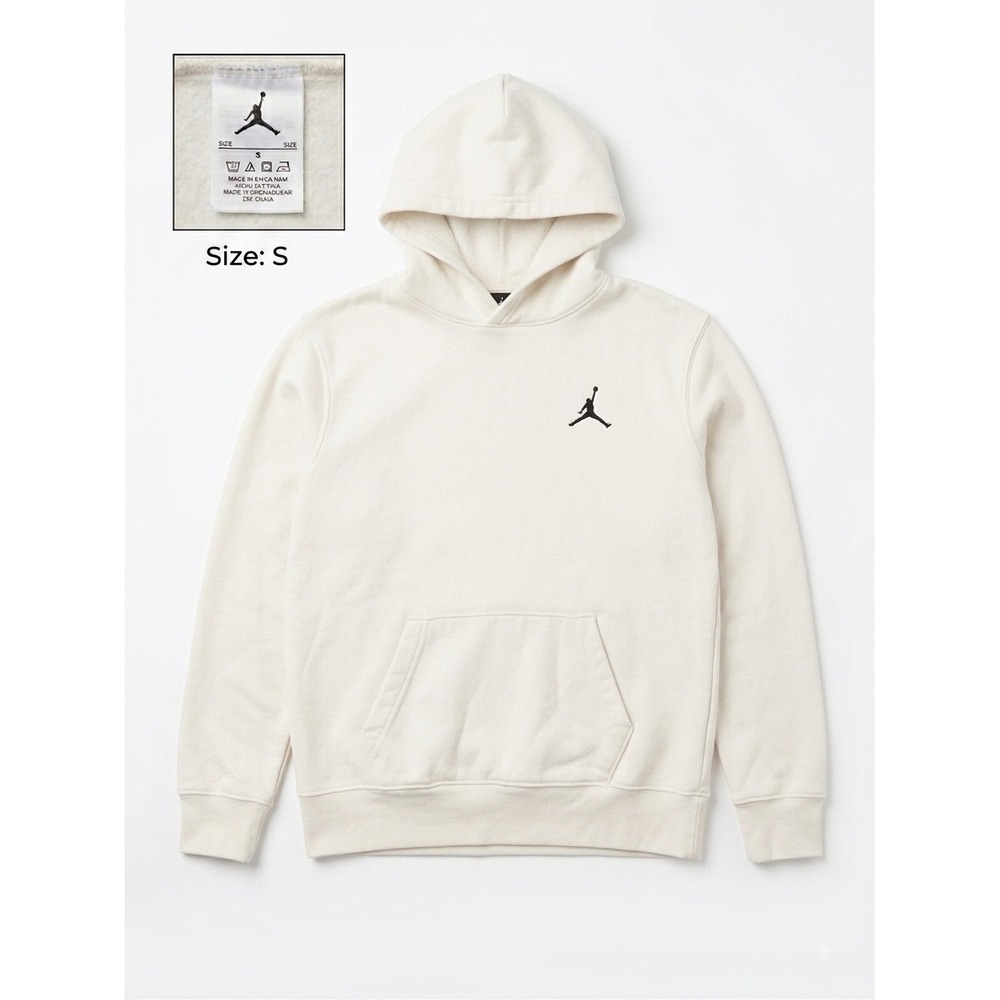 Jordan Essentials Fleece Hoodie Sail Off White Jumpman Pullover Large 12-13Y